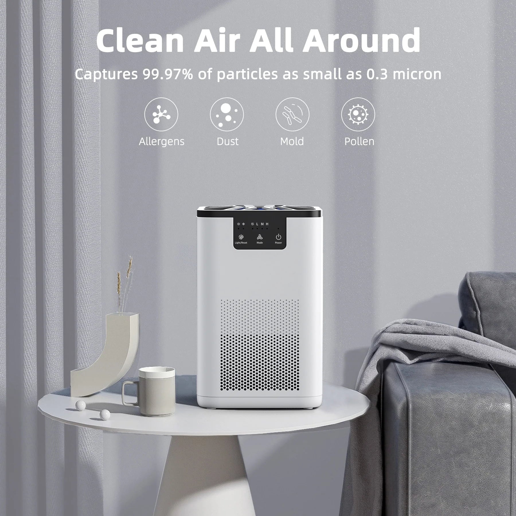 Air Purifier, with HEPA Filter for Home, Remove 99.9% Smoke Dust Allergies for 300 SQ.ft