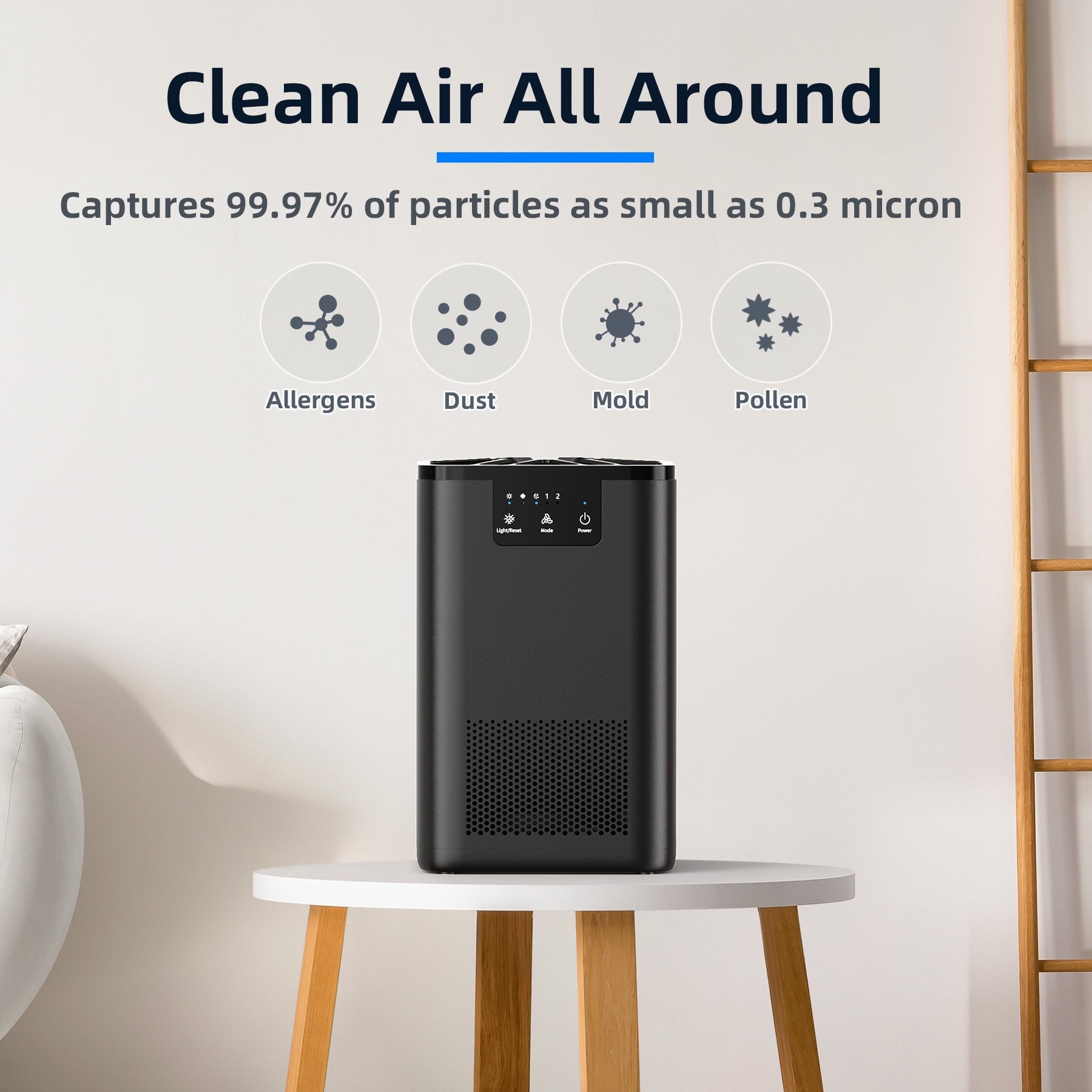 Air Purifier,Hepa Air Purifier Filter for Bedroom,Pet Dander,Odors,Air Cleaner for 300 Sq.ft,Black