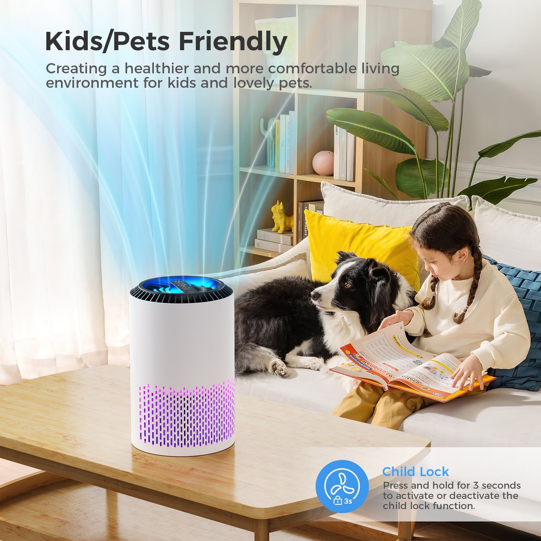 Air Purifier with Light Extra Large Room 350 Sq. ft, White