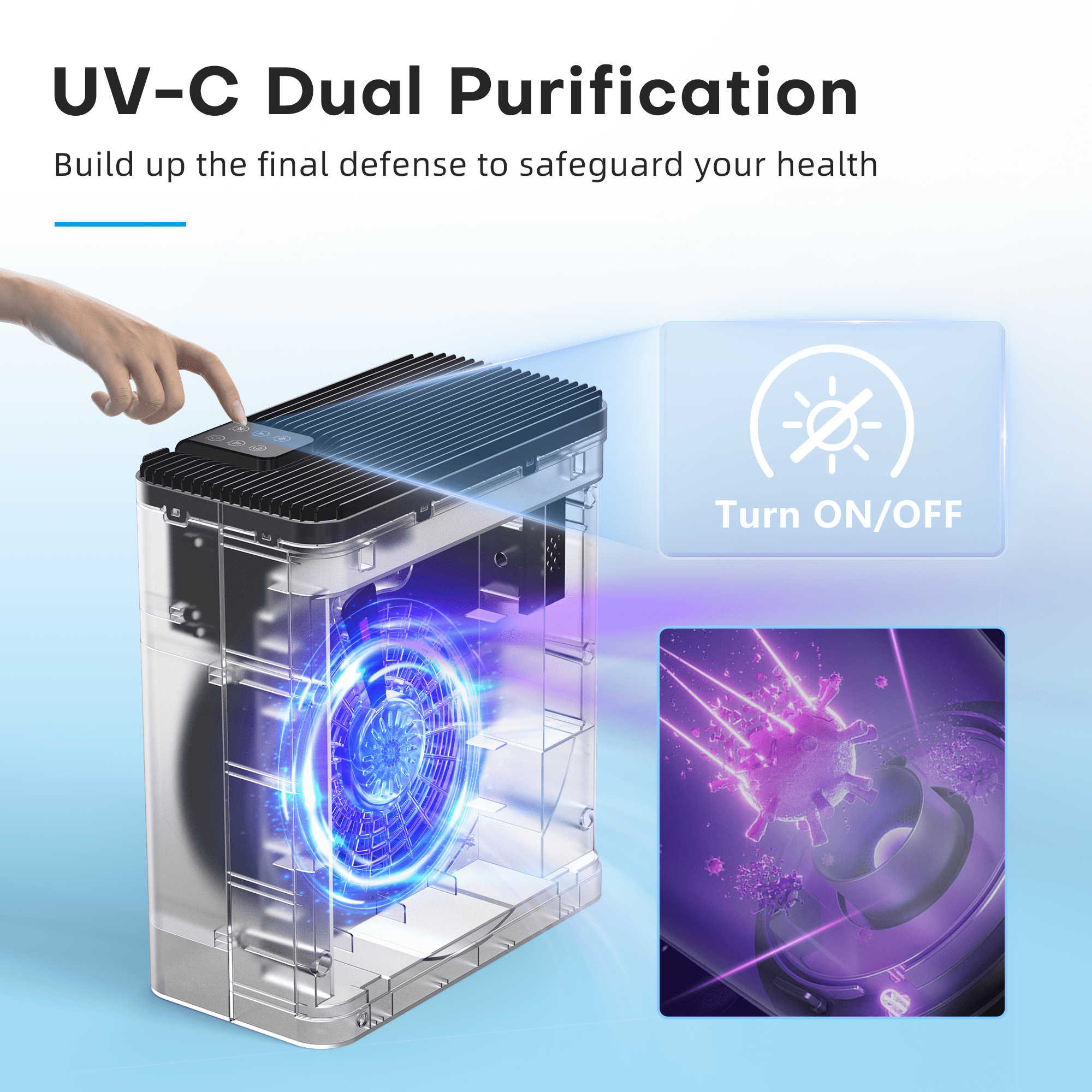 Hepa Air Purifier for Large Rooms – Smart Smoke, Dust & Pollen Cleaner with Auto Air Sensor (Up to 2100 Sq.Ft)