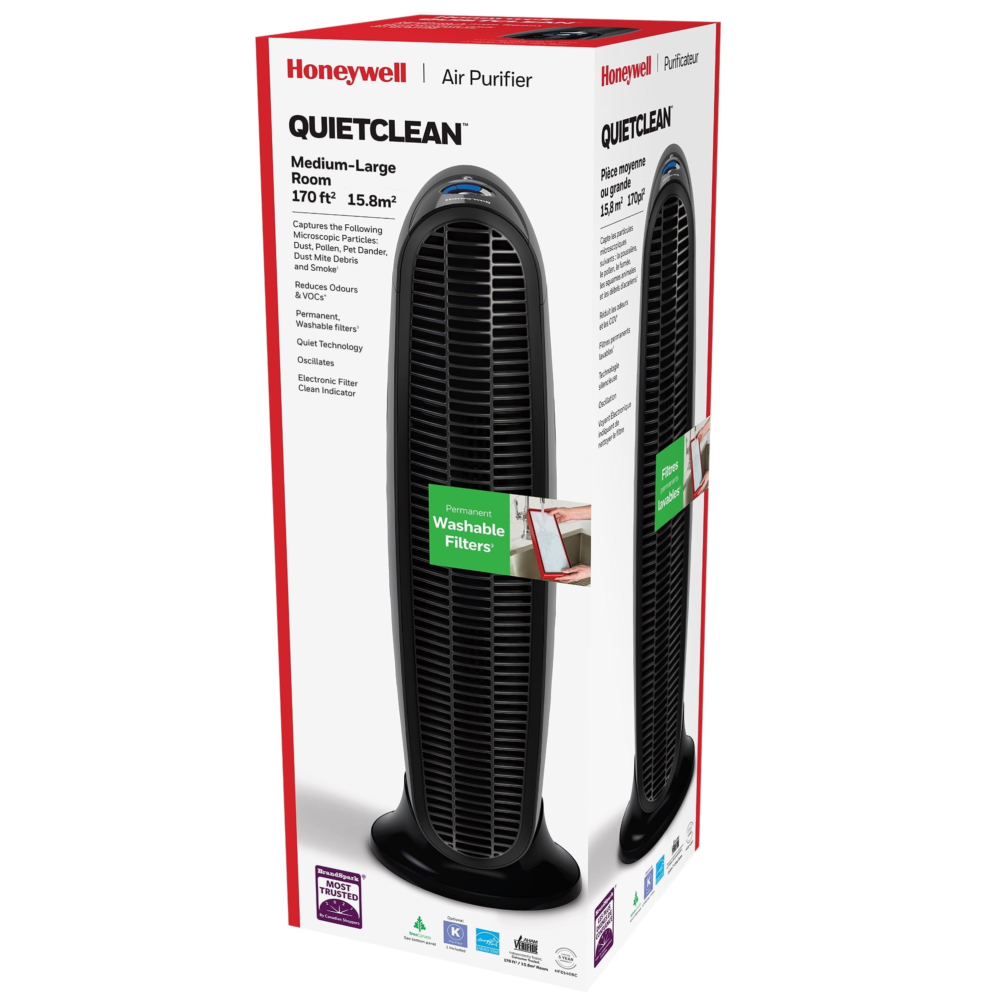 Air Purifier, HFD140, 825 sq ft, ifD Particle Washable Filter, Allergen, Smoke, Pollen, Dust Reducer